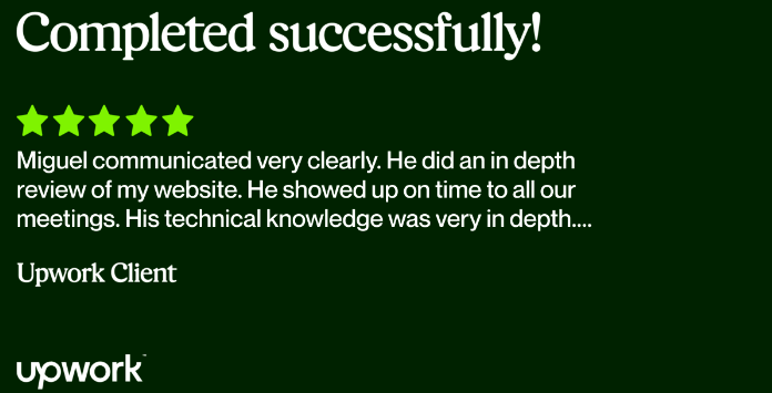 Upwork client review 6 for Miguel Sanchez